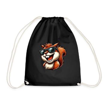 Cool squirrel with sunglasses laughing - Drawstring Bag - black - Front