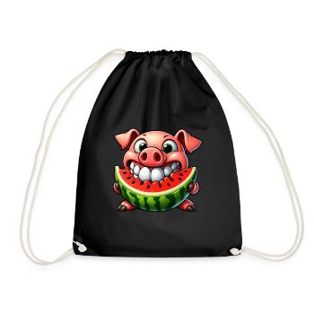 Skurriles Schwein mit Wassermelone Freude und - Turnbeutel - Schwarz - Vorne
