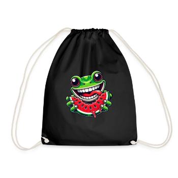 Frosch mit Wassermelone fruchtig Sommer Frucht - Turnbeutel - Schwarz - Vorne