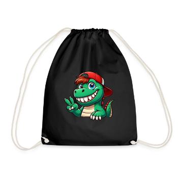 Cute Dinosaur T-Rex Cartoon Peace Sign La - Drawstring Bag - black - Front