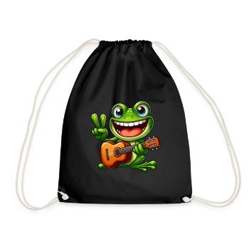 Frosch Gitarre Gitarrist Süß Comic Musiker Peace - Turnbeutel - Schwarz - Vorne