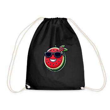 Cool watermelon with fruity sunglasses - Drawstring Bag - black - Front