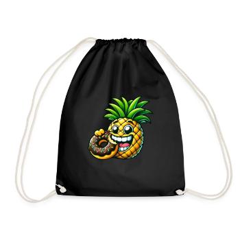 Drôle Ananas Donut Dessin Animé Fruité Sucré Desig - Sac de sport léger - noir - Devant