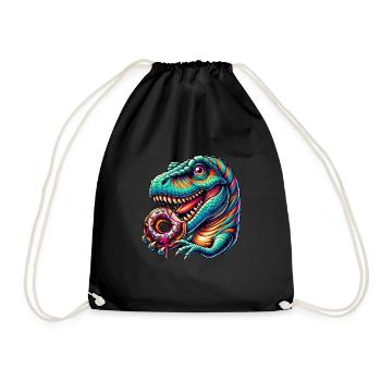 Süßer Dino T-Rex Donut Regenbogen Süßigkeit bunt - Turnbeutel - Schwarz - Vorne