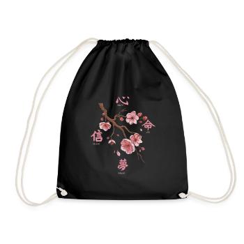 Japanese backprint aesthetic cherry blossom - Drawstring Bag - black - Front