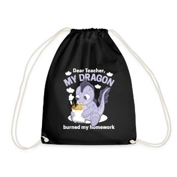 Dear Teacher, my dragon burned my homework - Drawstring Bag - black - Front