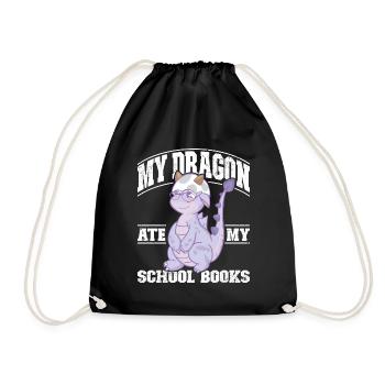 my dragon ate my school books - Drawstring Bag - black - Front