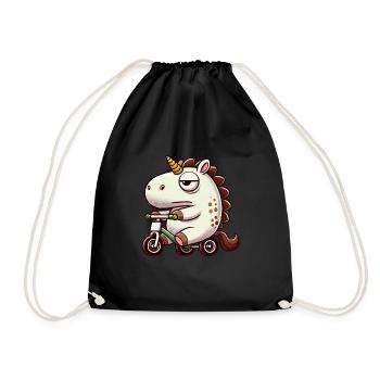 Unicorn on tricycle funny whimsical mythical creature - Drawstring Bag - black - Front