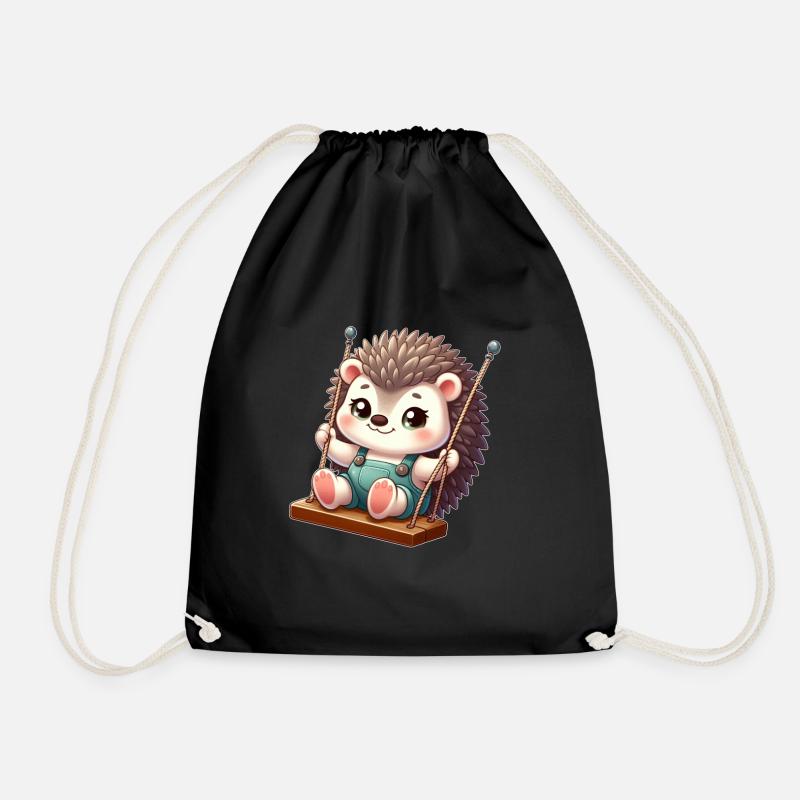 Hérisson mignon sur l’aire de jeux de dessin animé de balançoire - Sac de sport léger - noir