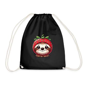 Paresseux mignon avec fraise et chapeau fantaisiste - Sac de sport léger - noir - Devant