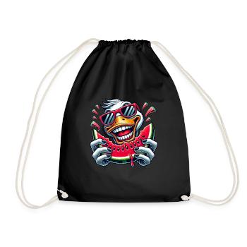 Cool Duck Summer Watermelon Comic - Drawstring Bag - black - Front