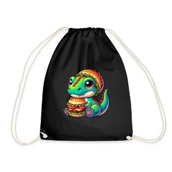 T-Rex Dinosaur Pumpkin Hat Whimsical Design - Drawstring Bag - black - Front