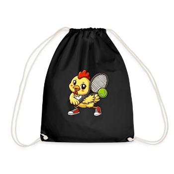 Chicken Chick Tennis Comic Player Sport Tennis - Drawstring Bag - black - Front