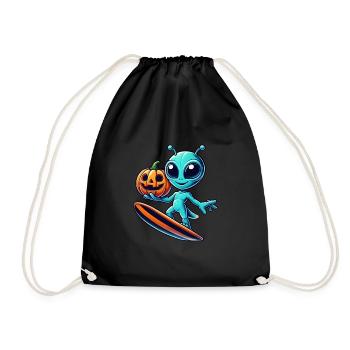 Halloween Alien Surfer Cute Alien Surf - Drawstring Bag - black - Front