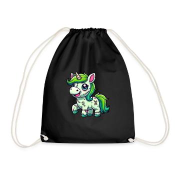 Halloween Einhorn Zombie Gruseliger Einhornkopf - Turnbeutel - Schwarz - Vorne