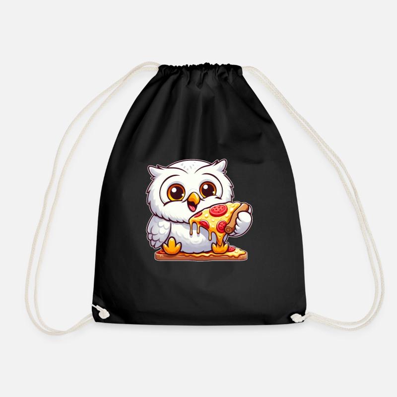 Lustige Schneeeule mit Pizza Cartoon - Turnbeutel - Schwarz