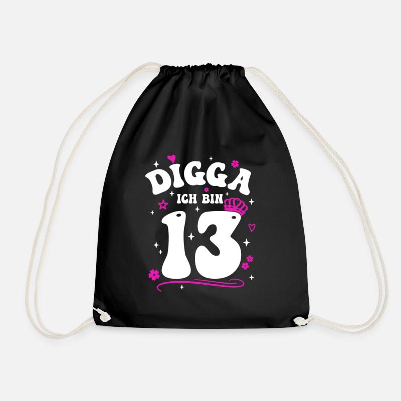 Mädchen 13. Geburtstag Mädchen Digga ich bin 13 - Turnbeutel - Schwarz