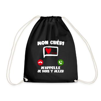 Mon Chéri M'appelle | Humour Chéri Amoureux Cœur - Sac de sport léger - noir - Devant