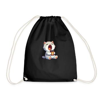 Cute Cat Cartoon Coffee Coffee Lover Morgenmu - Drawstring Bag - black - Front