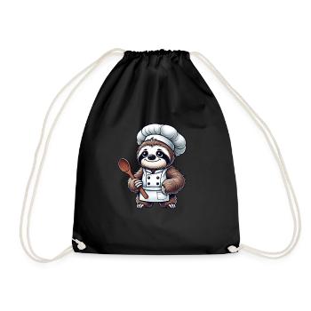 Cute Sloth Chef Chef Kitchen Cooking - Drawstring Bag - black - Front