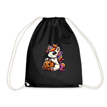 Cute Unicorn Halloween Pumpkin Cartoon - Drawstring Bag - black - Front