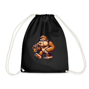 Bigfoot Saxophone Jazz Cartoon Thick Cheeks - Drawstring Bag - black - Front