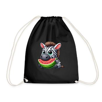 Zebra Wassermelone Cartoon Sommerfrüchte - Turnbeutel - Schwarz - Vorne