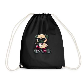 Funny Pug on Tricycle - Drawstring Bag - black - Front
