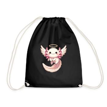 Axolotl Angel Flying with Joy Halo - Drawstring Bag - black - Front