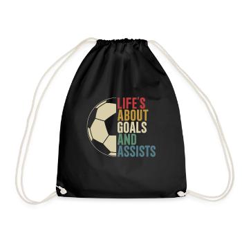 Life's About Goals And Assists Retro Fußball - Turnbeutel - Schwarz - Vorne