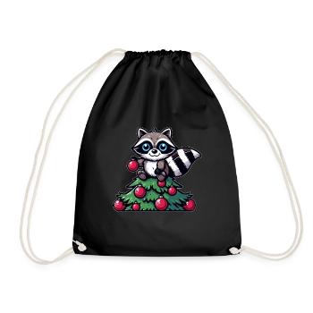 Skurriler lustiger Waschbär Weihnachtsbaum - Turnbeutel - Schwarz - Vorne