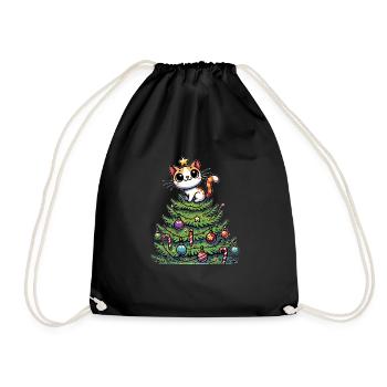 Lustige Katze Weihnachtsbaum Skurril - Turnbeutel - Schwarz - Vorne
