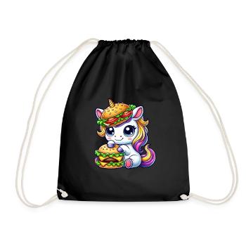 Süßes Einhorn Hamburger Cheeseburger Cartoon Skurr - Turnbeutel - Schwarz - Vorne