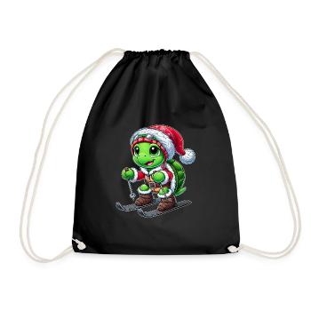 Christmas Turtle Santa Winter Sports Skier - Drawstring Bag - black - Front