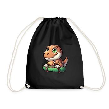 T-Rex Dinosaur Skateboard Cheeseburger Fun - Drawstring Bag - black - Front