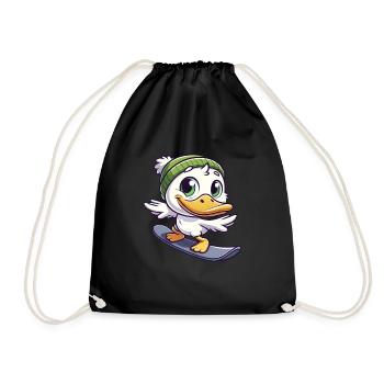 Funny Duck Snowboarder Cartoon Winter Sports - Drawstring Bag - black - Front