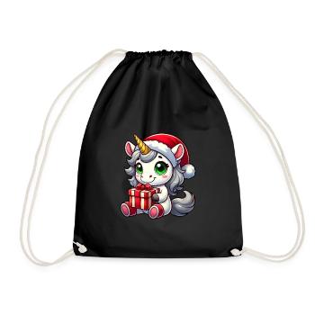 Weihnachtsmann mit Weihnachts-Einhorn - Turnbeutel - Schwarz - Vorne