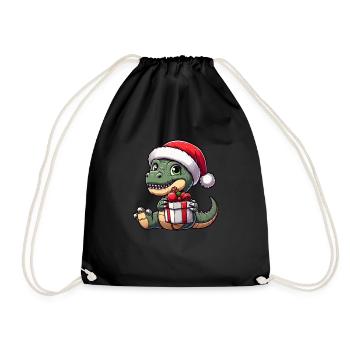 Weihnachtst-Rex Balancierender Dino Weihnachtsmann - Turnbeutel - Schwarz - Vorne