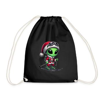 Weihnachten Alien Skifahrer Santa Skisport - Turnbeutel - Schwarz - Vorne