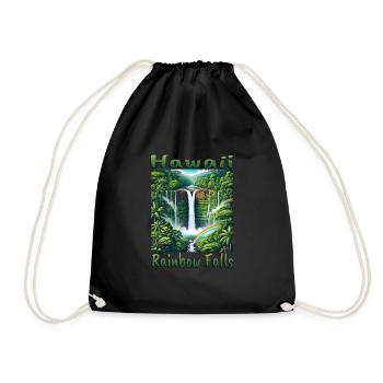 Hawaii rainbow waterfall lush forest - Drawstring Bag - black - Front