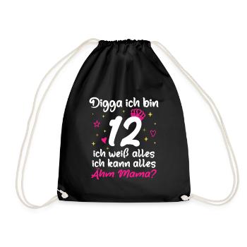 12ème anniversaire fille Digga J’ai 12 ans - Sac de sport léger - noir - Devant