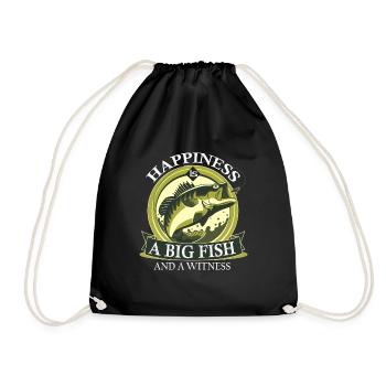 Happiness is a big fish - Drawstring Bag - black - Front