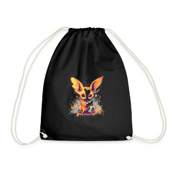 Süßer Anime -Stil Fox Kawaii - Turnbeutel - Schwarz - Vorne