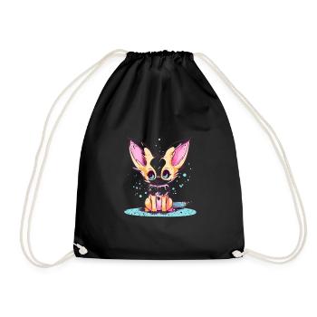 Süßer Anime -Stil Fox Kawaii - Turnbeutel - Schwarz - Vorne