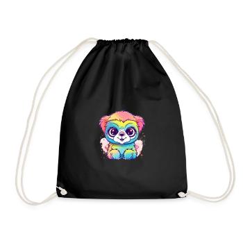 Süßer Anime -Stil Gibbon Kawaii - Turnbeutel - Schwarz - Vorne