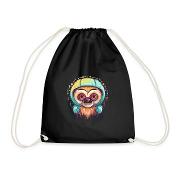 Süßer Anime -Stil Gibbon Kawaii - Turnbeutel - Schwarz - Vorne