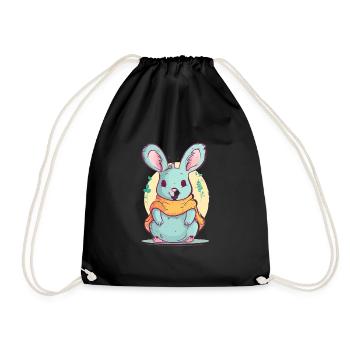 Süßer Anime -Stil Kangaroo Kawaii - Turnbeutel - Schwarz - Vorne