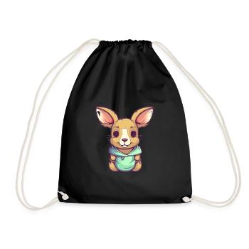 Cute Anime Style Kangaroo Kawaii - Drawstring Bag - black - Front