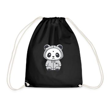 Cute Anime Style Panda Kawaii - Drawstring Bag - black - Front