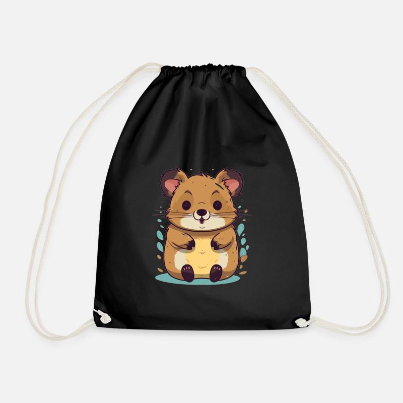 Cute anime style quokka kawaii - Drawstring Bag - black